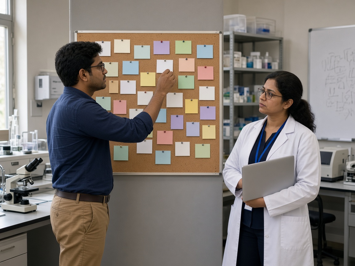 Researchers arranging project cards