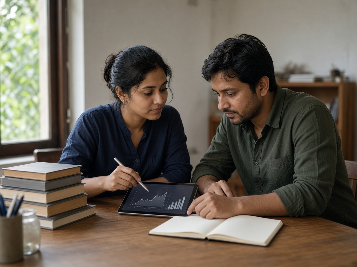 Two researchers comparing notes