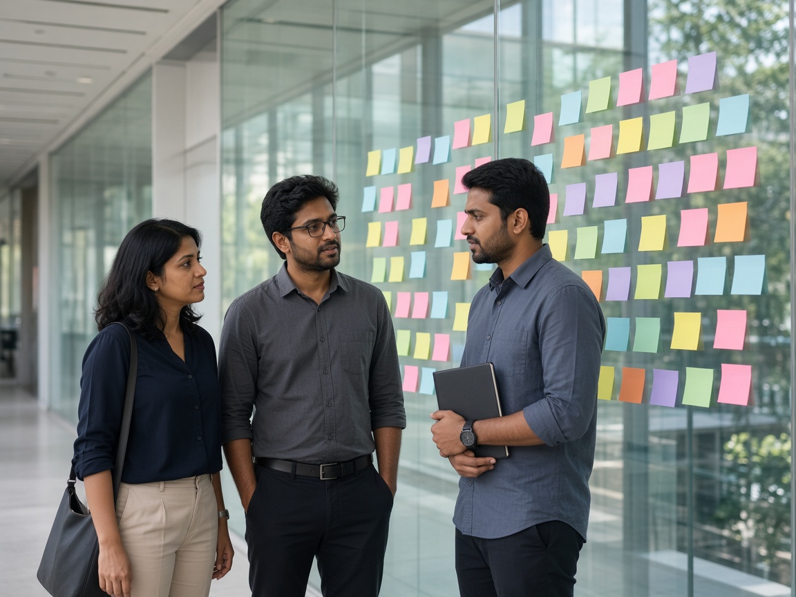 Researchers planning on a glass wall