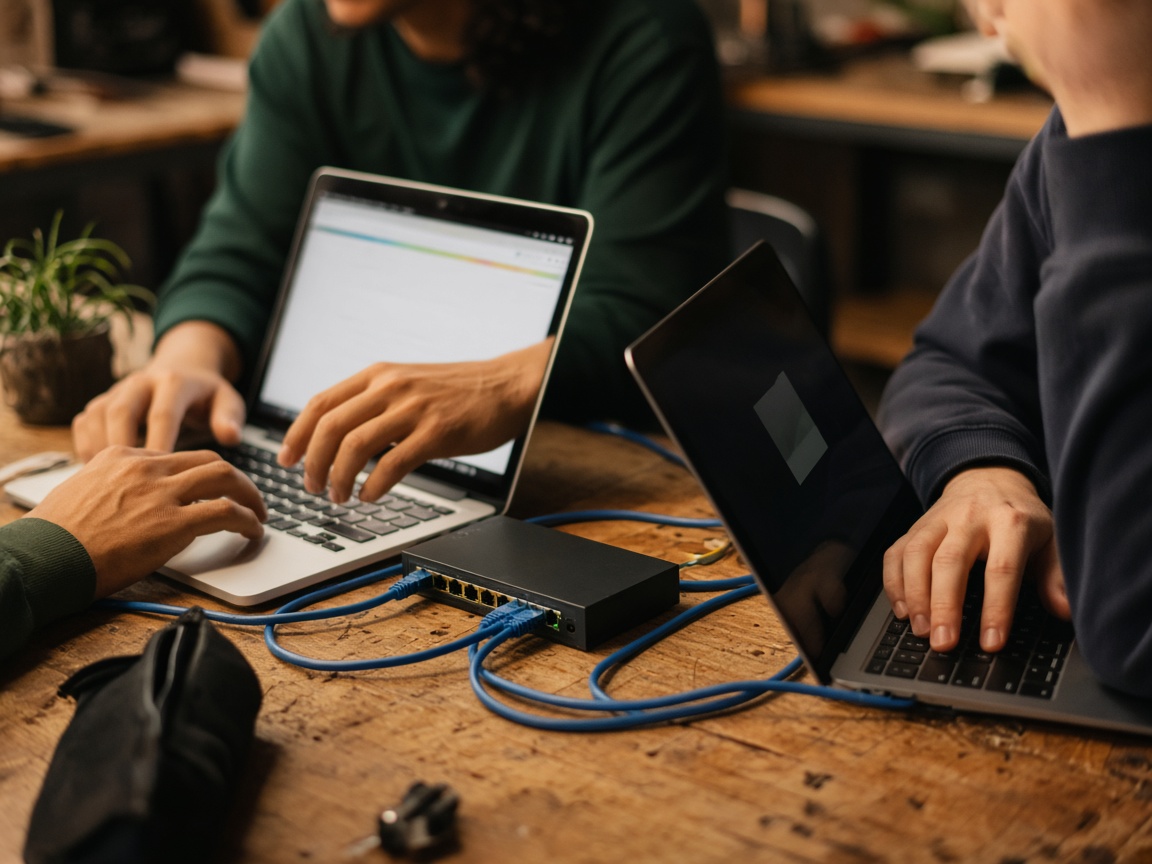 Laptops and cables on a lab table